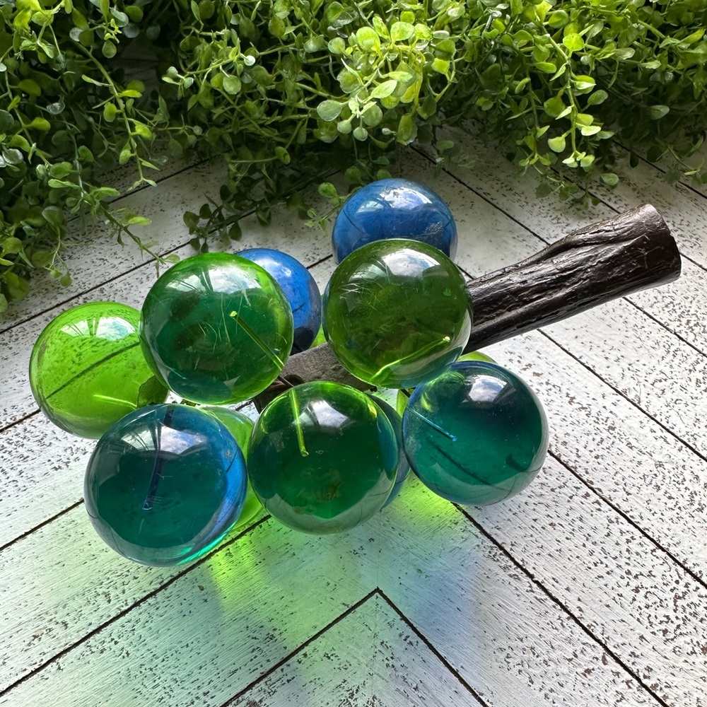 MCM Vintage Lucite Grapes Cluster Ball Green Blue Brown